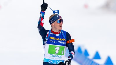 Zieleinlauf Single-Mixed-Staffel BMW IBU Weltmeisterschaften Biathlon Oberhof 2023 (Foto: Christian Heilwagen)